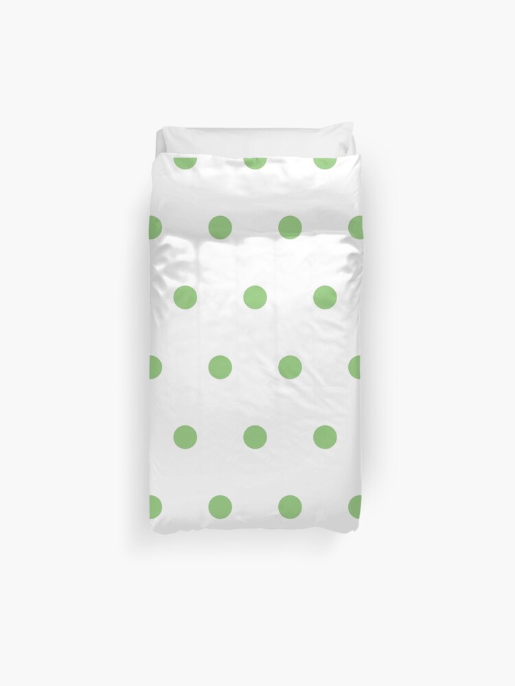 Pistachio Light Green White Polka Dots Duvet Cover By
