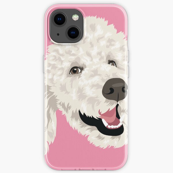 white poodle vector illustration on pink iPhone Soft Case