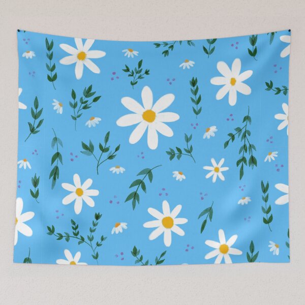 Artikelvorschau, Moderne Kunst-Gänseblümchen-Blume - einfacher hellblauer Hintergrund entworfen und verkauft von Ro8thie.