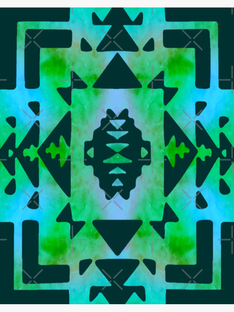 "Dark Green / Light Blue / Lime Green Gradient Native American Blanket