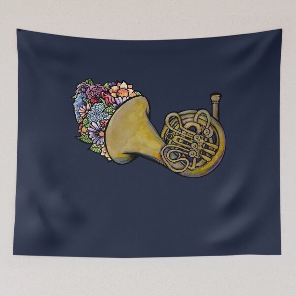 Item preview, French Horn Lover Floral Band Art designed and sold by FrictionMaxxing.