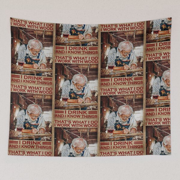 Item preview, old carpenter drinking wine woodworking funny quotes gift designed and sold by BrennaEirlys.