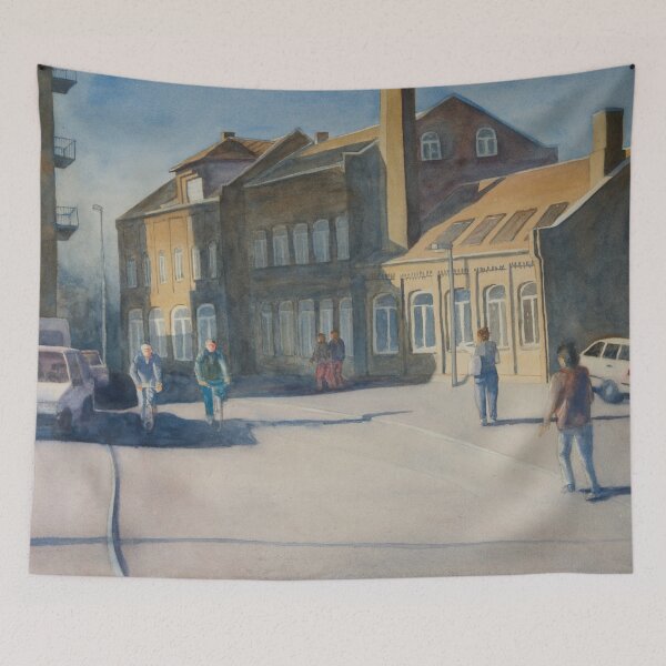 Item preview, Biking Home from work - early spring sunset. Watercolour cityscape -  designed and sold by Einar Aasen.