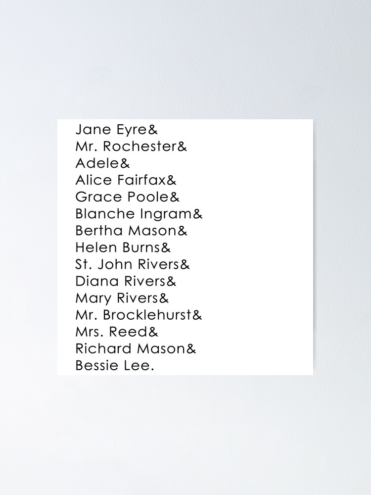 "Jane Eyre Names" Poster by GiantSquid1 Redbubble