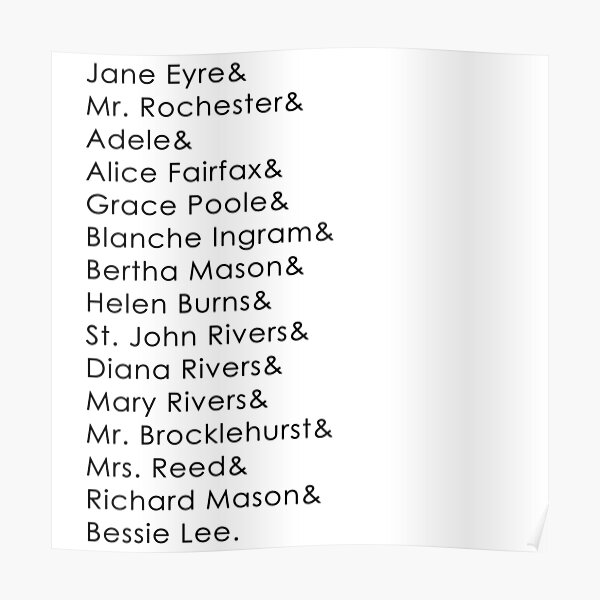 "Jane Eyre Names" Poster by GiantSquid1 Redbubble