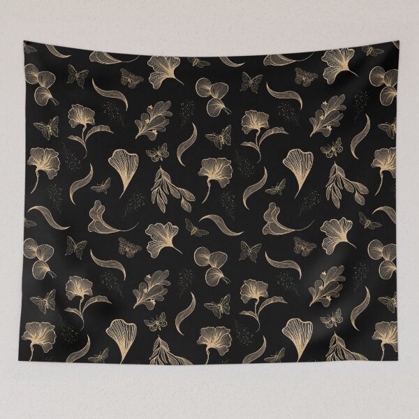 Item preview, Black & Gold Floral and Glamour Seamless Pattern with Butterflies designed and sold by AurayaStudio.