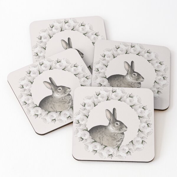 Item preview, White Rose Wreath Rabbit V1 Pink designed and sold by PressedOak.