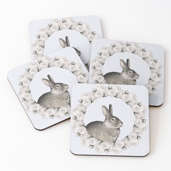 Item preview, White Rose Wreath Rabbit V1 Blue designed and sold by PressedOak.