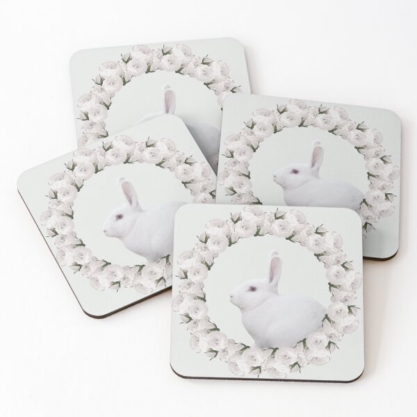 Item preview, White Rose Wreath Rabbit V2 Green designed and sold by PressedOak.