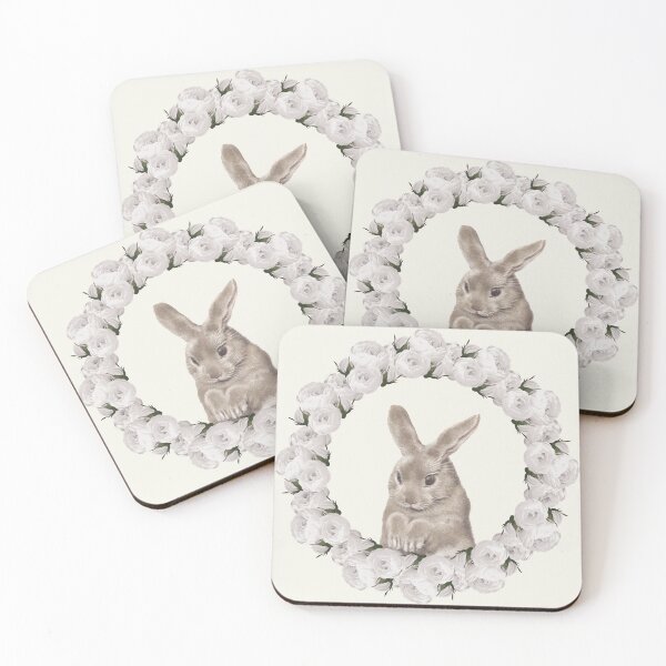 Item preview, White Rose Wreath Rabbit V3 Yellow designed and sold by PressedOak.