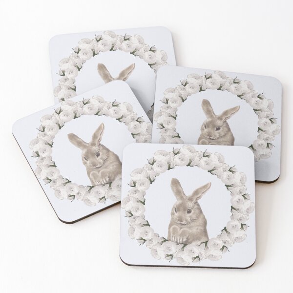 Item preview, White Rose Wreath Rabbit V3 Blue designed and sold by PressedOak.