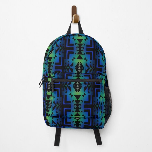 Item preview, Black / Bright Blue / Light Green Gradient Native American Blanket Print designed and sold by JMWCD.