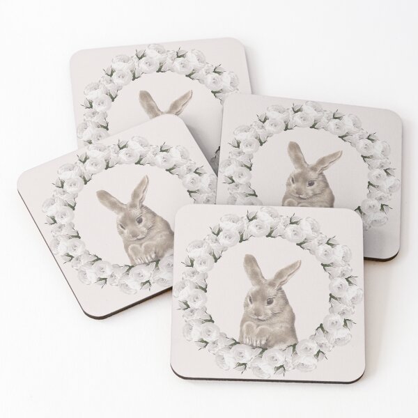 Item preview, White Rose Wreath Rabbit V3 Pink designed and sold by PressedOak.