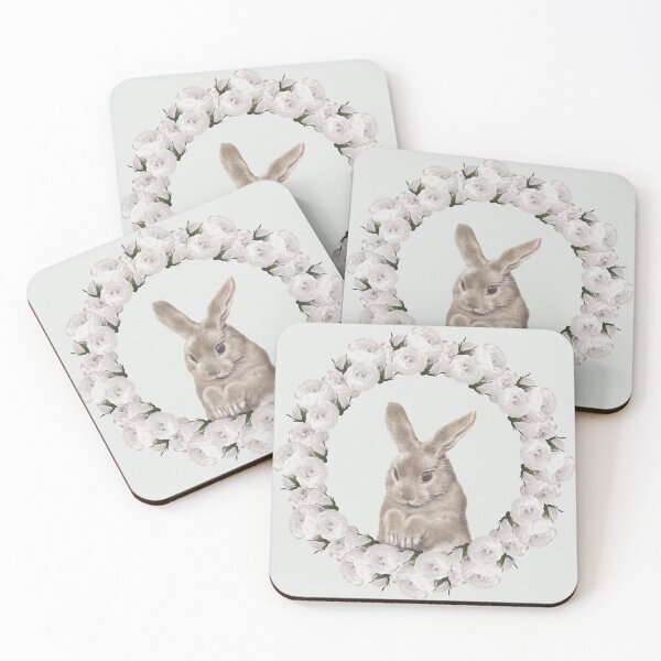 Item preview, White Rose Wreath Rabbit V3 Green designed and sold by PressedOak.