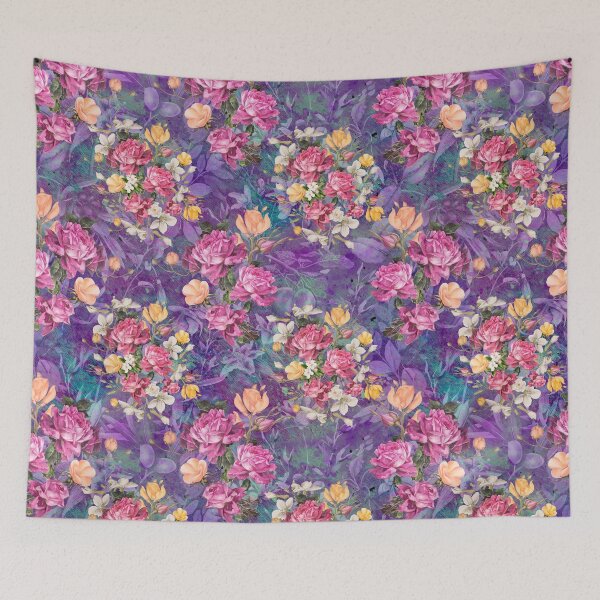 Artikelvorschau, Blumen in einem Rautenmuster, dekoratives Muster, modernes Design, Blumen-Wiederholungsmuster, lila Blumen entworfen und verkauft von ZeinabTaha.