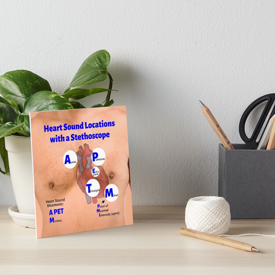 "Heart Sound Locations with a Stethoscope" Art Board Print by