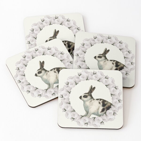 Item preview, White Rose Wreath Rabbit V5 Yellow designed and sold by PressedOak.