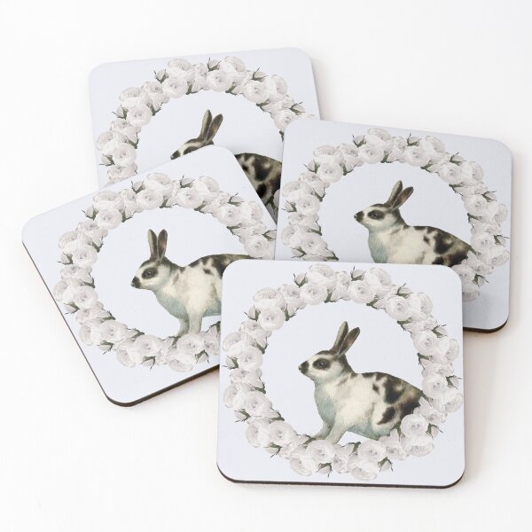 Item preview, White Rose Wreath Rabbit V5 Blue designed and sold by PressedOak.