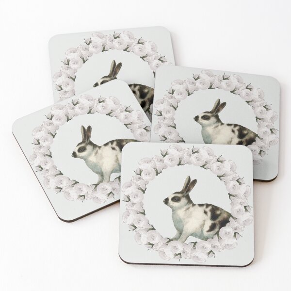 Item preview, White Rose Wreath Rabbit V5 Green designed and sold by PressedOak.