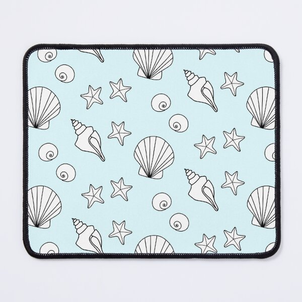 Item preview, White Cartoon Seashells and Starfish Summery Pattern on a Light Blue Backdrop, made by EndlessEmporium designed and sold by EndlessEmporium.