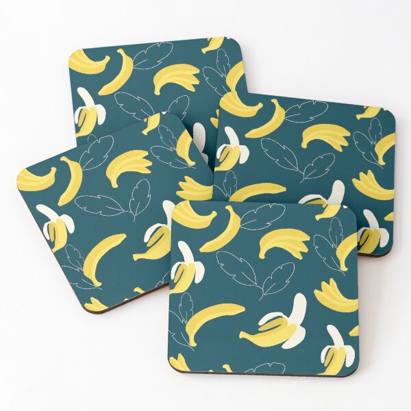 Item preview, Banana & Leaf Pattern - Dark Teal Background designed and sold by kmarins-art.