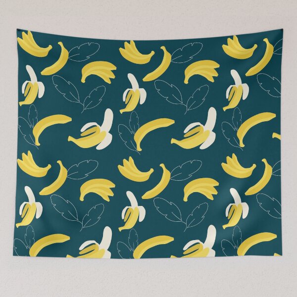 Item preview, Banana & Leaf Pattern - Dark Teal Background designed and sold by kmarins-art.