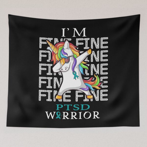 Item preview, Unicorn PTSD Warrior I'm Fine PTSD Awareness designed and sold by Hatjar.
