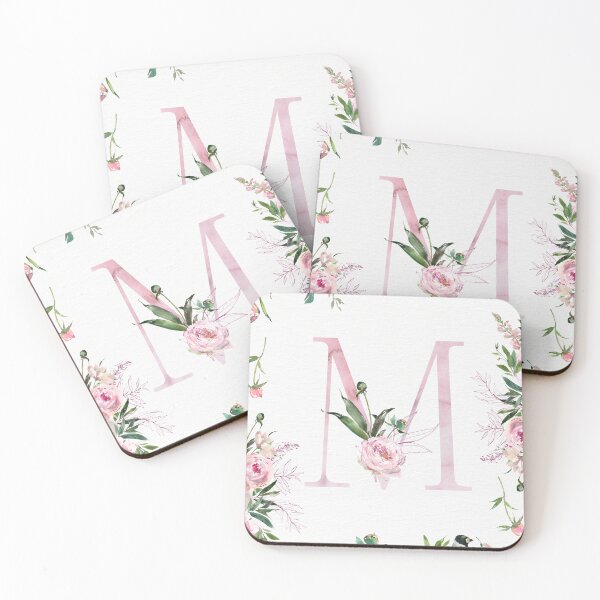 Item preview, Letter M Pink Peony Flower designed and sold by WildAliceArt.