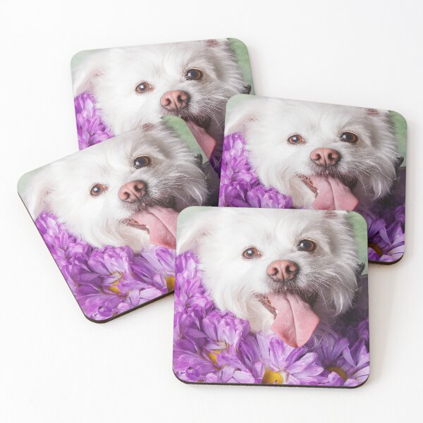 Item preview, White pup with flowers designed and sold by Spring Reilly.