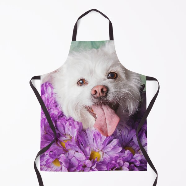 Item preview, White pup with flowers designed and sold by Spring Reilly.