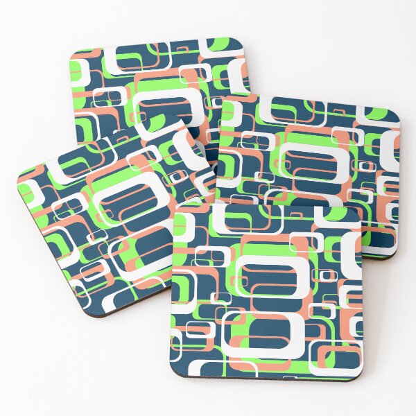 Item preview, Neon Green and Salmon 60s Inspired Retro Shapes designed and sold by TotallyRetroArt.