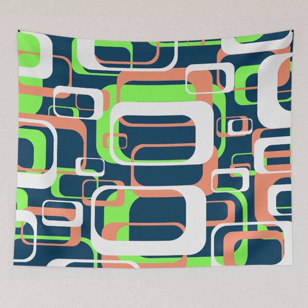 Item preview, Neon Green and Salmon 60s Inspired Retro Shapes designed and sold by TotallyRetroArt.