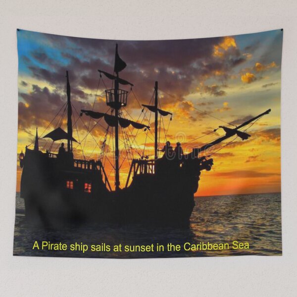 Item preview, Caribbean Pirate Ship Art designed and sold by Alicefish.