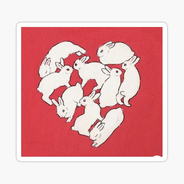 Heart Valentine White Rabbits Bunnies Sticker