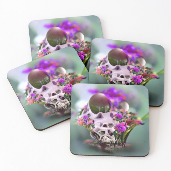 Item preview, white alien Skull and flowers  designed and sold by Zevy-Darling.