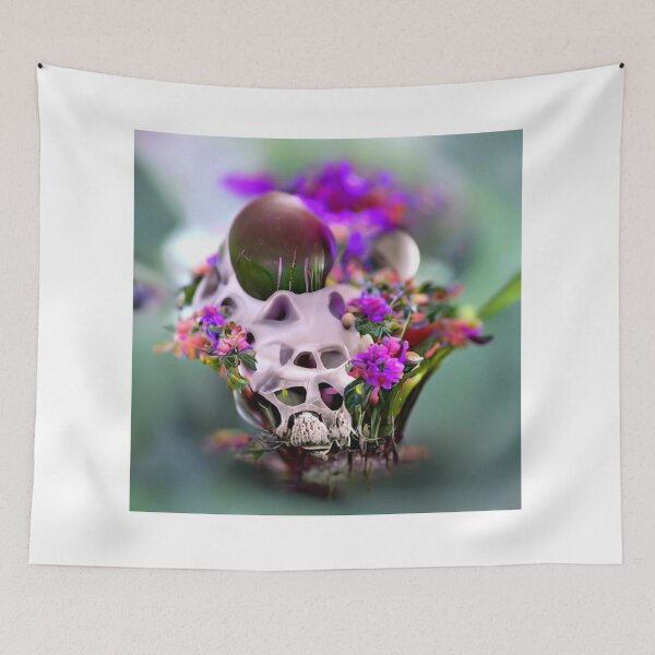 Item preview, white alien Skull and flowers  designed and sold by Zevy-Darling.