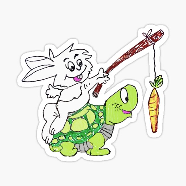 cartoon tortoise hare carrot Sticker