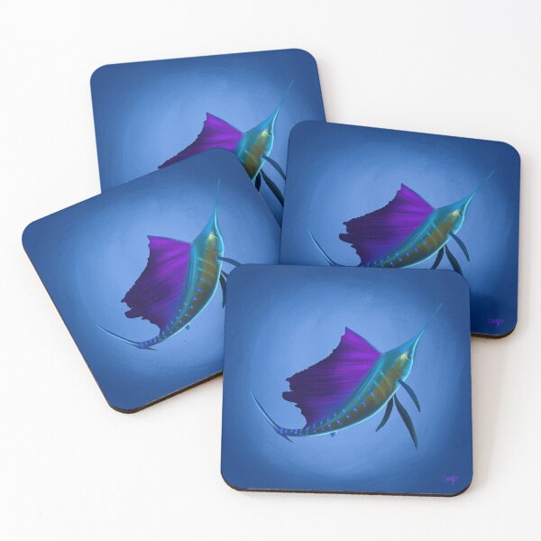 Item preview, Sailfish painting, with hues of blues, purples and greens. Great gift for a fishing lover. designed and sold by PlumpPlumStudio.