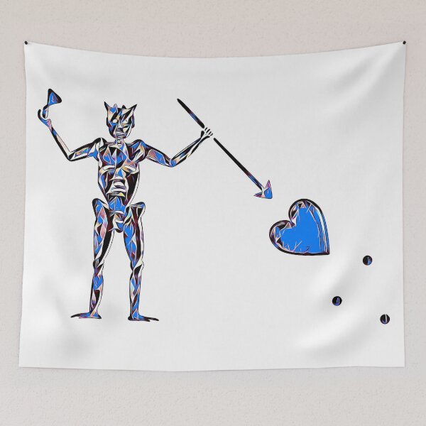 Item preview, Blackbeard's Pirate Flag Black Blue and White Fractured Skeleton and Heart  designed and sold by TeachUrb.