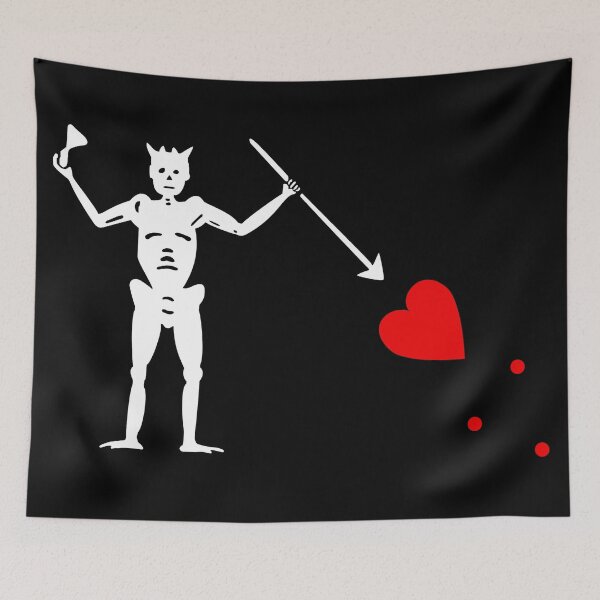 Item preview, Blackbeard's Pirate Flag White Black Classic Original Skeleton and Heart  designed and sold by TeachUrb.