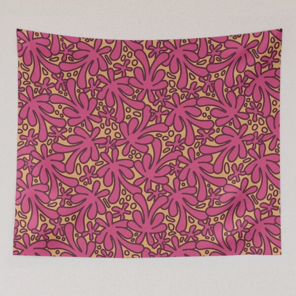 Item preview, Modern abstract Matisse inspired design in beautiful dusky pink and burgundy on a mango yellow background designed and sold by FrancesPoff.