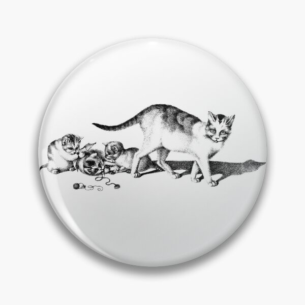 Item preview, Domestic Cat and Three Playful Kittens: Black and White Illustration by Gottfried Mind, The Raphael of Cats 1768-1814 designed and sold by TeachUrb.
