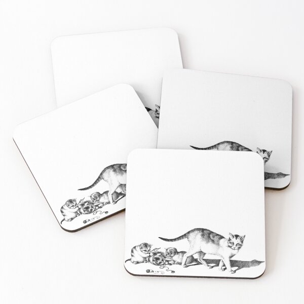 Item preview, Domestic Cat and Three Playful Kittens: Black and White Illustration by Gottfried Mind, The Raphael of Cats 1768-1814 designed and sold by TeachUrb.