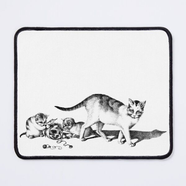 Item preview, Domestic Cat and Three Playful Kittens: Black and White Illustration by Gottfried Mind, The Raphael of Cats 1768-1814 designed and sold by TeachUrb.