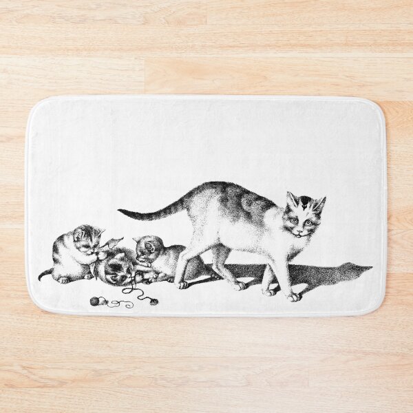 Item preview, Domestic Cat and Three Playful Kittens: Black and White Illustration by Gottfried Mind, The Raphael of Cats 1768-1814 designed and sold by TeachUrb.