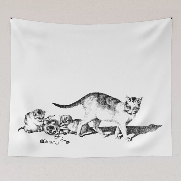 Item preview, Domestic Cat and Three Playful Kittens: Black and White Illustration by Gottfried Mind, The Raphael of Cats 1768-1814 designed and sold by TeachUrb.