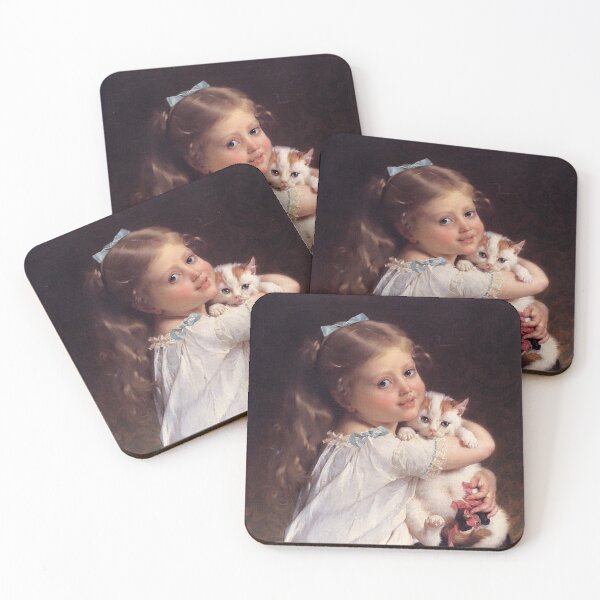 Item preview, Young Girl with White Cat in Front of Fireplace designed and sold by SweetMySpot.