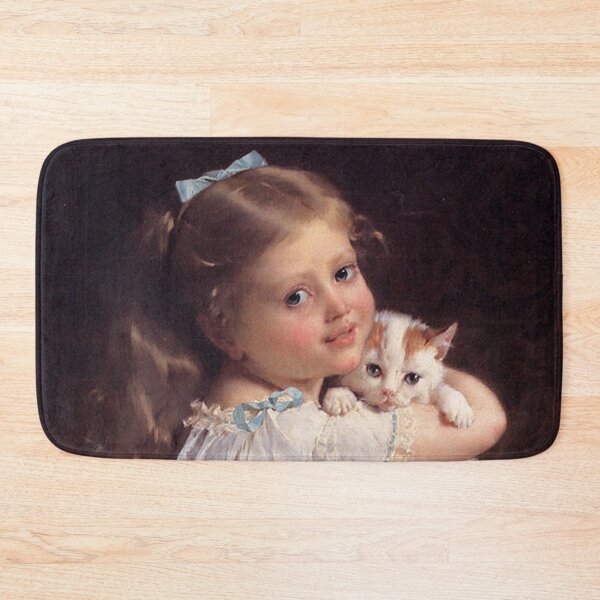 Item preview, Young Girl with White Cat in Front of Fireplace designed and sold by SweetMySpot.