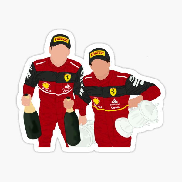 Leclerc & Sainz Celebrating a Ferrari 1-2 Victory in Bahrain Sticker