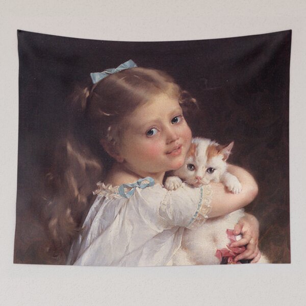 Item preview, Young Girl with White Cat in Front of Fireplace designed and sold by SweetMySpot.